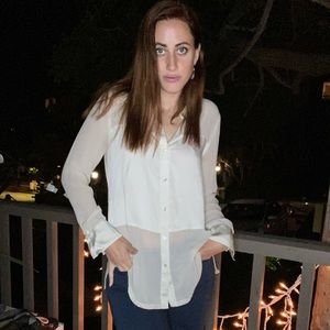 Eileen Fisher Sulk Chiffon mesh like long sleeve button down blouse XS